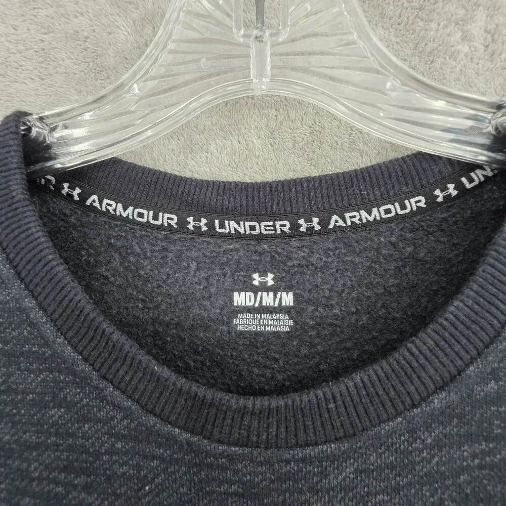 Under Armour Mens M Essential Fleece Heritage Crew Sweatshirt Grey Black 1996 UA